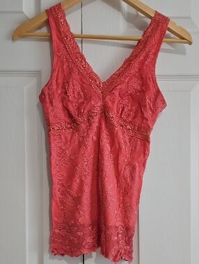 🌺 Funkadelic Coral Lace Tank Top | Sheer Stretch Floral Lace | Size M